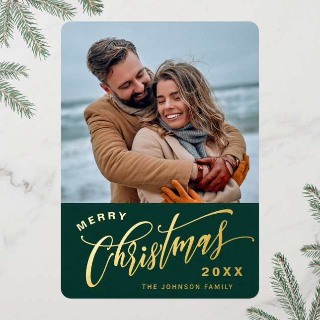 Minimalist Sparkle Christmas PHOTO Gold Foil Holiday Card (Creator Uploaded)