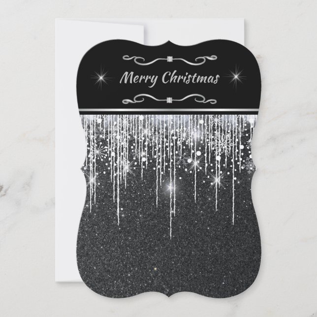 Minimalist Sparkly Black and Silver Christmas Invitation (Front)