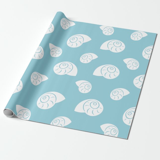 Minimalist Spiral Seashell Coastal Pattern Wrapping Paper (Unrolled)