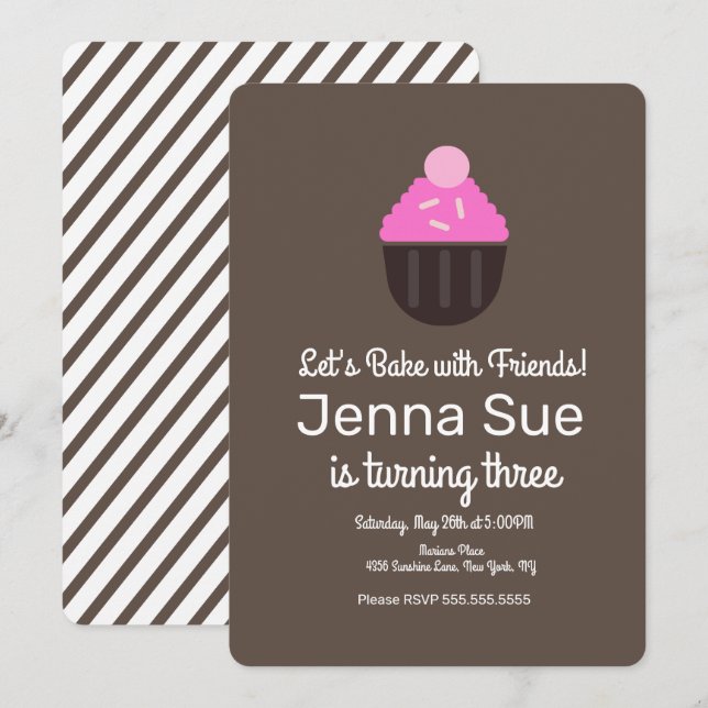Minimalist Sprinkle Cupcake Decorating Birthday Invitation (Front/Back)