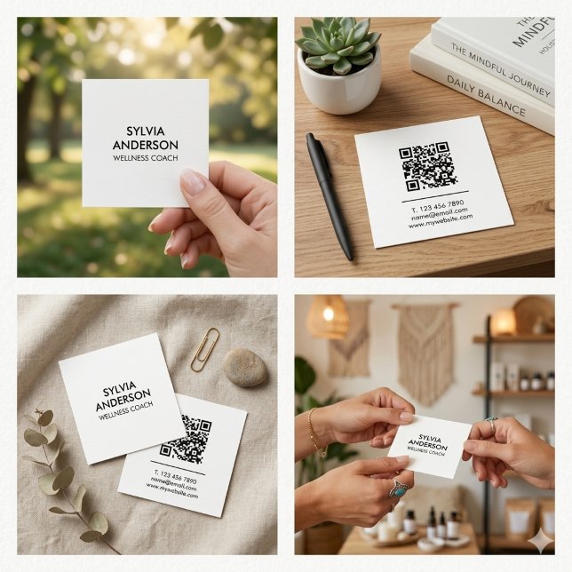 Minimalist Square Business Card with QR Code  (Minimalist Square Business Card with QR Code)