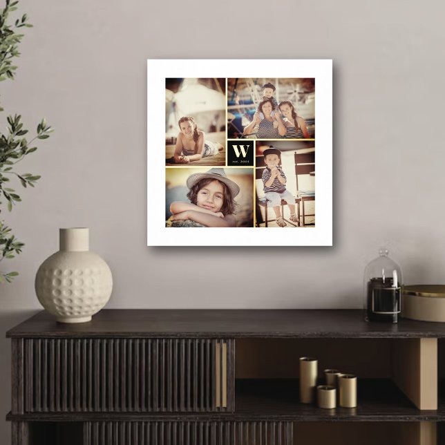 Minimalist Square Family Monogram 4 Photo Collage Foil Prints (Modern Minimalist Square Family Monogram 4 Photo Collage Foil Prints @ fat_fa_tin)