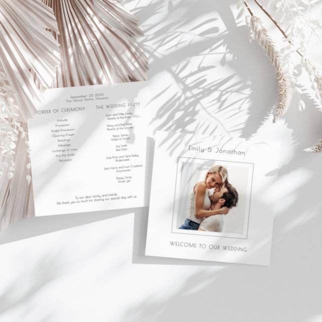 Minimalist Square Photo Wedding Programme (Front and back view)