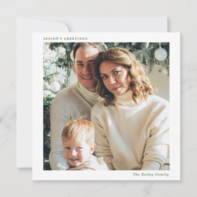 Minimalist Square Single Photo Personalised Holiday Card (Front)