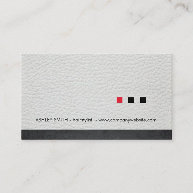Minimalist Squares White Leather Black Trim Business Card (Front)