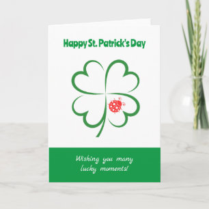 Minimalist St Patricks Day, 4 Leaf Clover, Ladybug Card