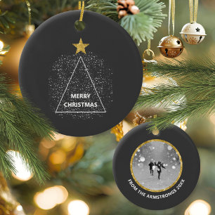Minimalist Star Photo Christmas Keepsake Ceramic Tree Decoration