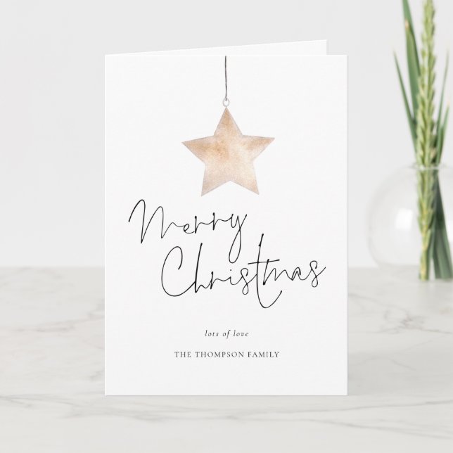Minimalist Star Script Merry Christmas Folded Holiday Card (Front)