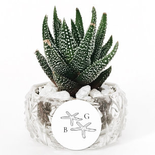Minimalist Starfish Beach Monogram Wedding Favour Classic Round Sticker