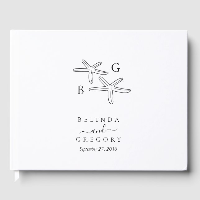 Minimalist Starfish Beach Monogram Wedding  Guest Book (Front)