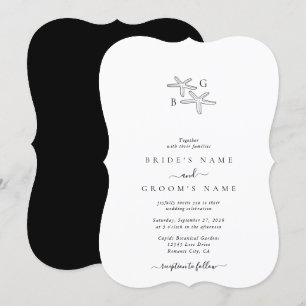 Minimalist Starfish Beach Monogram Wedding Invitation