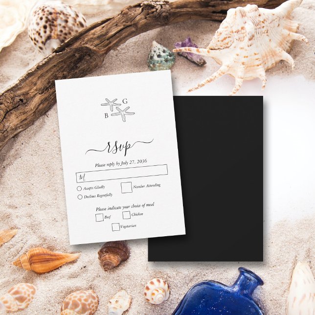 Minimalist Starfish Beach Monogram Wedding RSVP Card (Minimalist Starfish Beach Monogram Wedding RSVP Card)