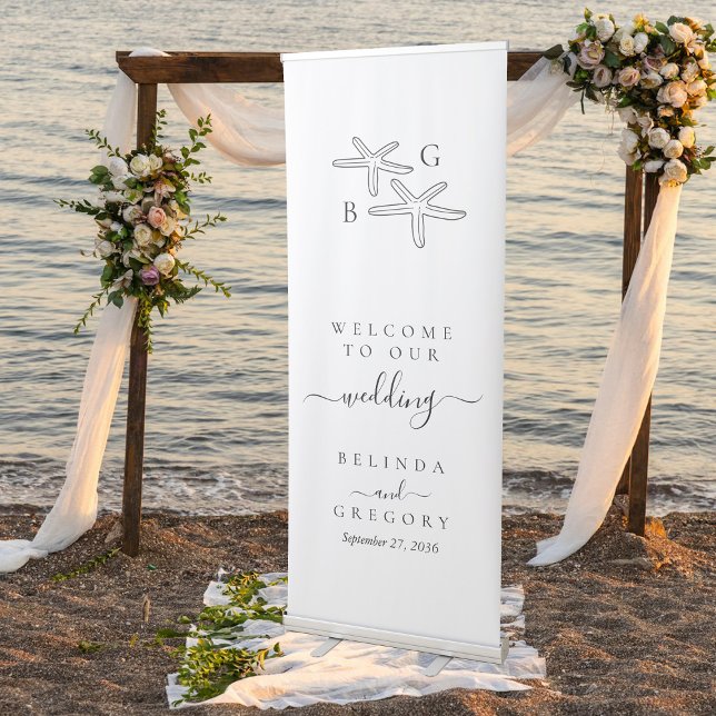 Minimalist Starfish Beach Monogram Wedding Welcome Retractable Banner (Minimalist Starfish Beach Monogram Wedding Welcome Retractable Banner)