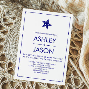 Minimalist Starfish Beach Wedding Invitation, Navy Invitation