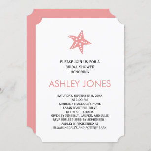 Minimalist Starfish Bridal Shower Invitation, Pink Invitation