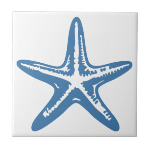 Minimalist Starfish Line Art Blue Outline Coastal Tile