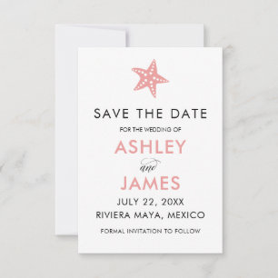 Minimalist Starfish Save the Date Wedding, Pink