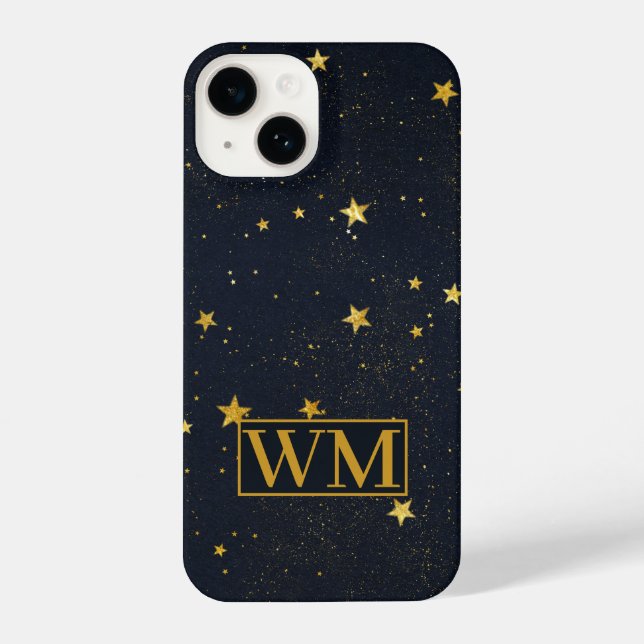 Minimalist Starry Night Sky Initials iPhone Case (Back)