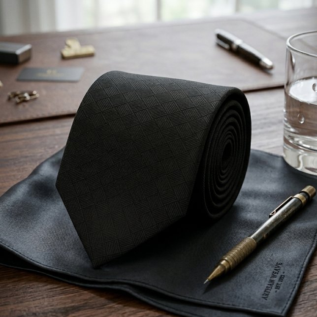 Minimalist Stealth Black Micro Check Geometric Tie (Creator Uploaded)