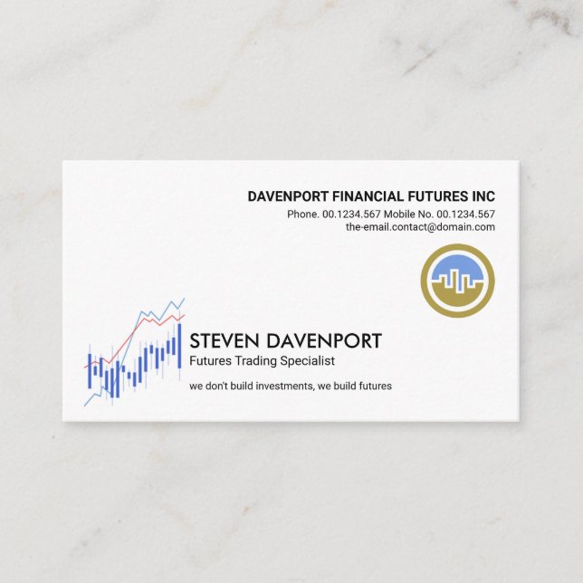 Minimalist Stock Exchange Graph Financial Advisor  Business Card (Front)