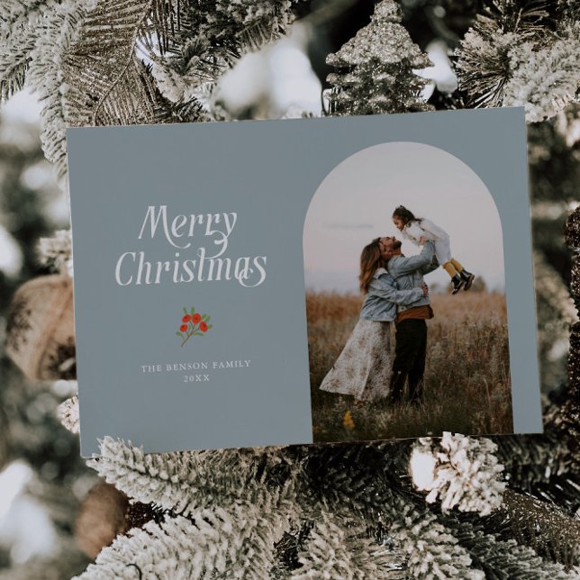 Minimalist Stone Arch Merry Christmas Photo Holiday Card (Creator Uploaded)
