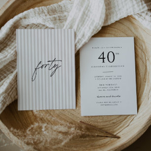 Minimalist Stripe Handwritten 40th Birthday Womens Invitation