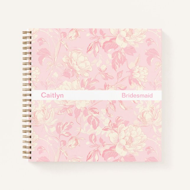 Minimalist Stripe Soft Peach Floral Square Notebook (Front)