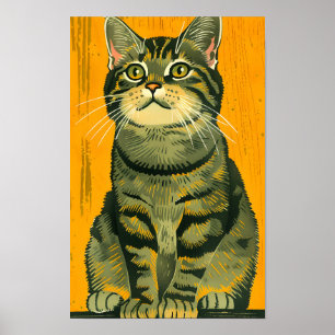Minimalist Striped Grey Tabby Poster