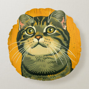 Minimalist Striped Grey Tabby Round Cushion