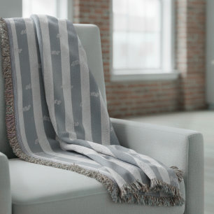 Minimalist Striped Modern Jacquard Custom Initial  Throw Blanket