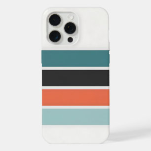 Minimalist Striped Pattern - Teal, Black, Orange, iPhone 15 Pro Max Case