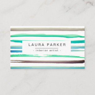 Minimalist Striped Watercolor Pattern Teal Blue Business Card