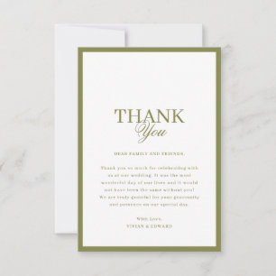 Minimalist Stripes Elegant Sage Green & White Thank You Card