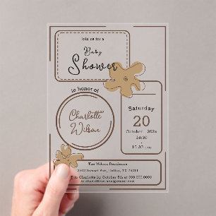Minimalist Style Flower Notes Baby Shower Acrylic Invitations