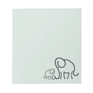 Minimalist Stylised Cute Elephants Mum and Baby Notepad
