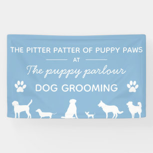 Minimalist stylish blue white dog grooming banner