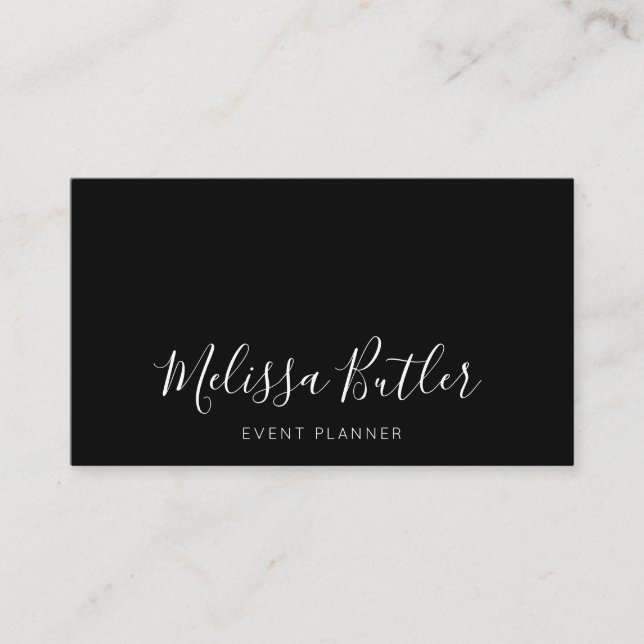 Minimalist Stylish Calligraphy Black Business Card (Front)