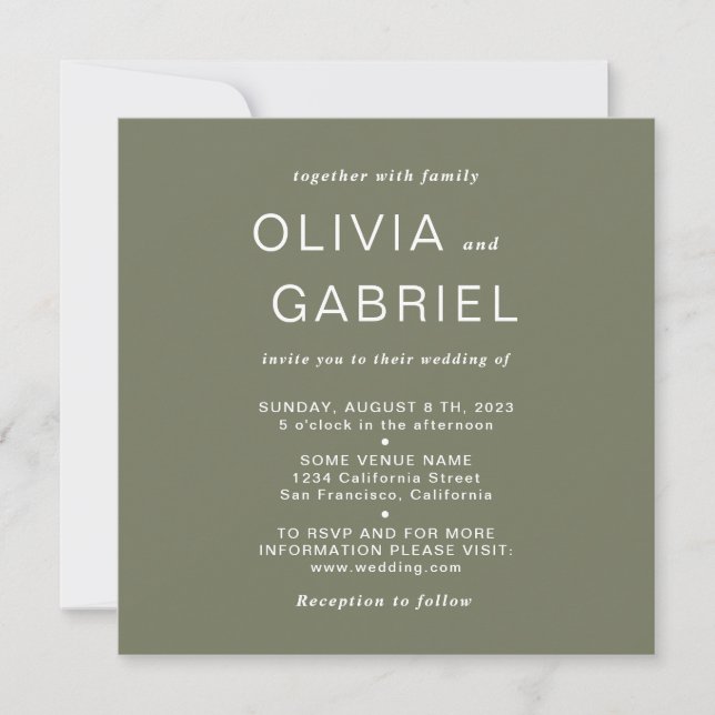 Minimalist stylish. Modern dusty green Wedding  Invitation (Front)