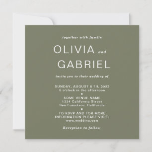 Minimalist stylish. Modern dusty green Wedding Invitation