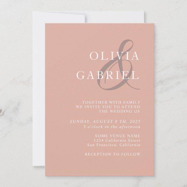 Minimalist stylish. Modern dusty pink Wedding Invitation (Front)