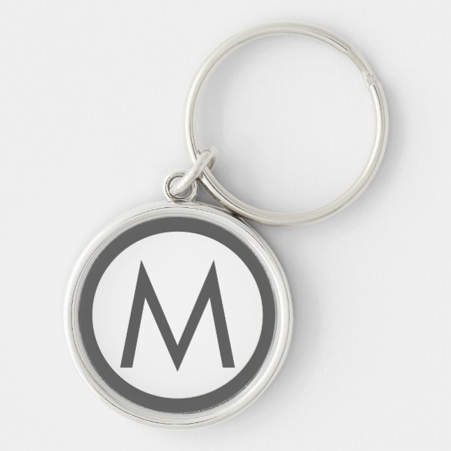 Minimalist Stylish Monogram Initial Grey Key Ring (Front)