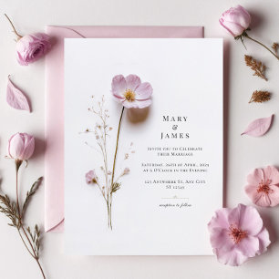 Minimalist Stylish Pressed Flower Wedding Invitation