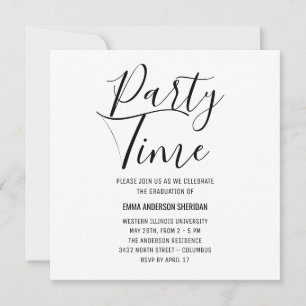 Minimalist Stylish Script Black & White Grad Party Save The Date