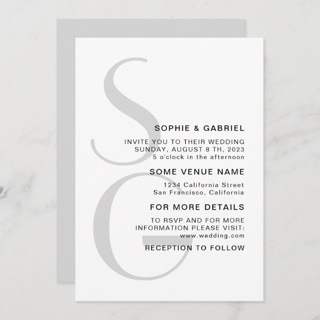 Minimalist stylish. Typography monogram Wedding Invitation (Front/Back)