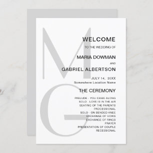 Minimalist stylish. Typography monogram Wedding Programme