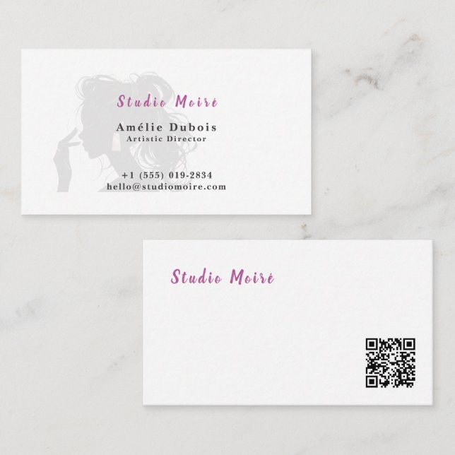 Minimalist Subtle Luxury Salon QR Code Business Card (Front/Back)