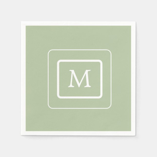 Minimalist Succulent Green | Monogram Paper Napkin (Front)