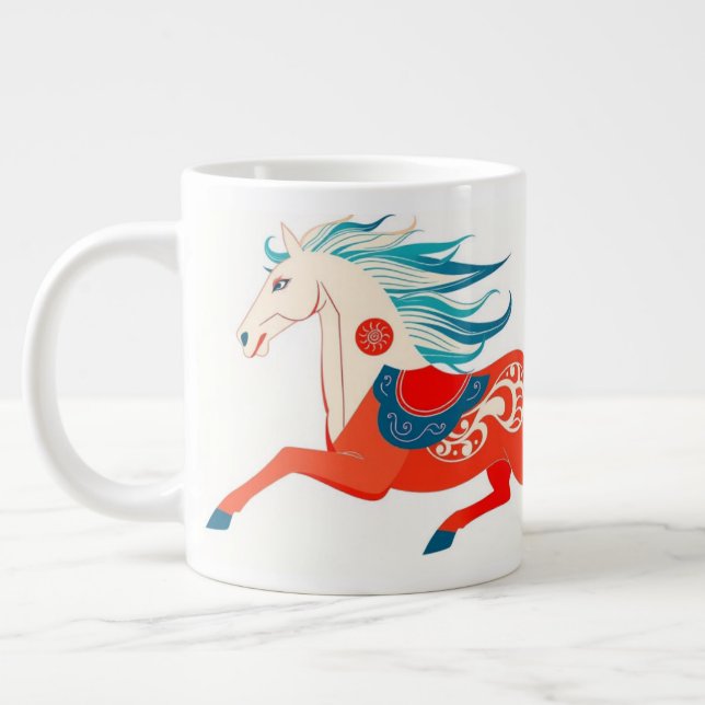 Minimalist Sumi-e Horse 2026 Zodiac Gift Large Coffee Mug (Left)