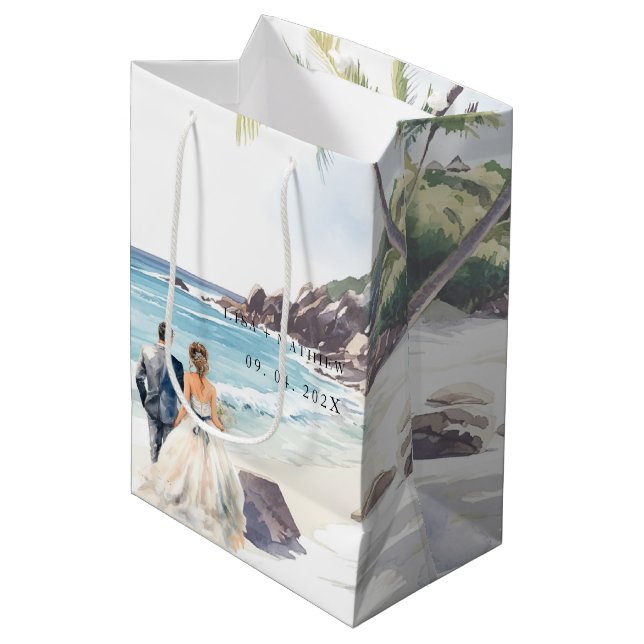 Minimalist Summer Beach Destination Wedding Medium Gift Bag (Front Angled)
