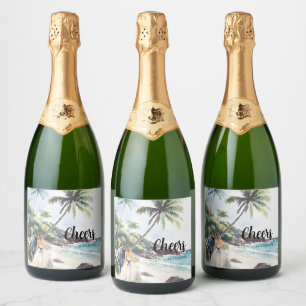Minimalist Summer Beach Destination Wedding Sparkling Wine Label